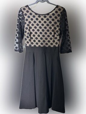 Black and Cream Polka Dot Midi Fit-and-Flare Dress